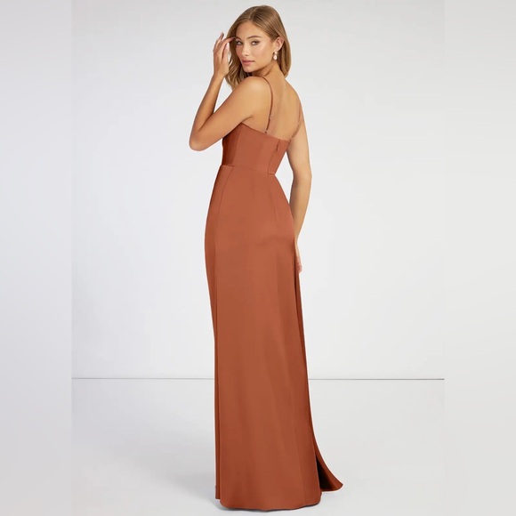 Azazie Bona Stretch Satin Dress in Cedar Rose - Picture 3 of 6